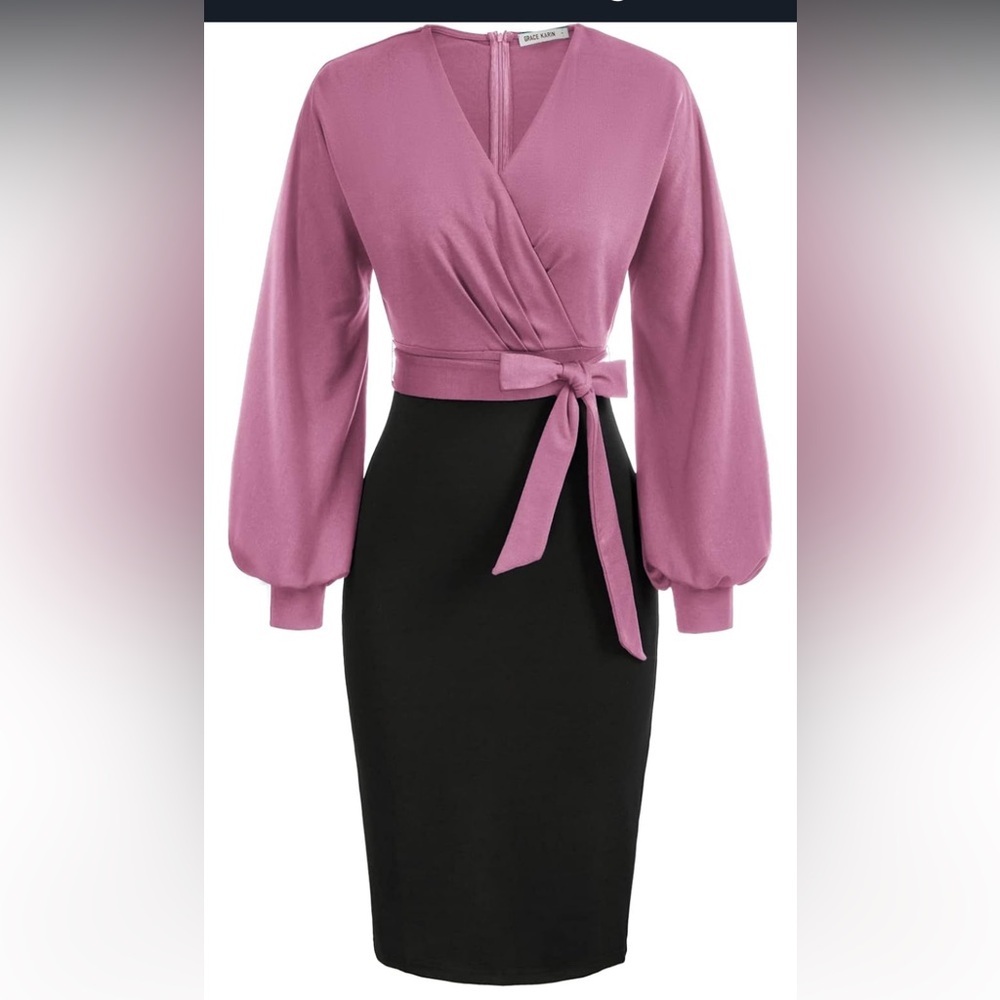 Grace Karin Mauve and Black Long Sleeve Dress